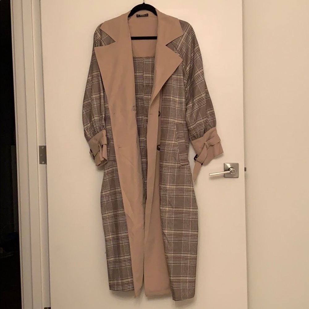 Tan Plaid Trench Coat